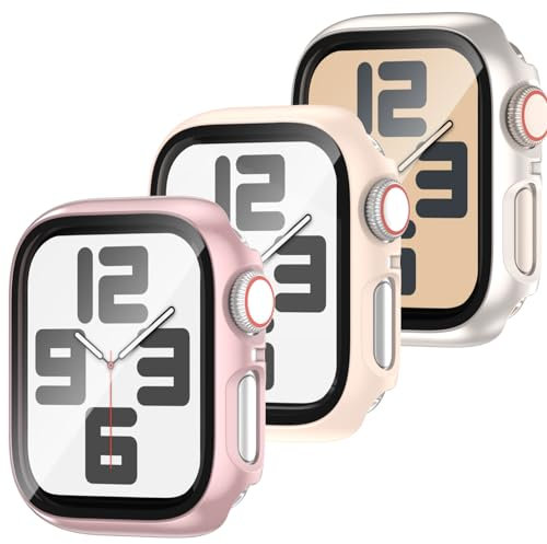 YJLink 3 Stück Schutzhülle für 40mm Apple Watch SE 2/SE 1/Series 6/5/4 Gehäuse,iWatch Hard PC Hülle Mit Glas Displayschutz,Schutzfolie Gesamtblasenfreie für iWatch SE S6 S5 S4 Zubehör 40mm