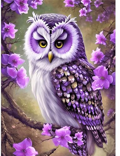 wadafen Diamond Painting Erwachsene Kinder,Eule 5D Diamant Painting Bilder, Rund Full Drill Diamond Painting, Craft Crystal Strass Stickerei, für Home Wall Decoration Gift