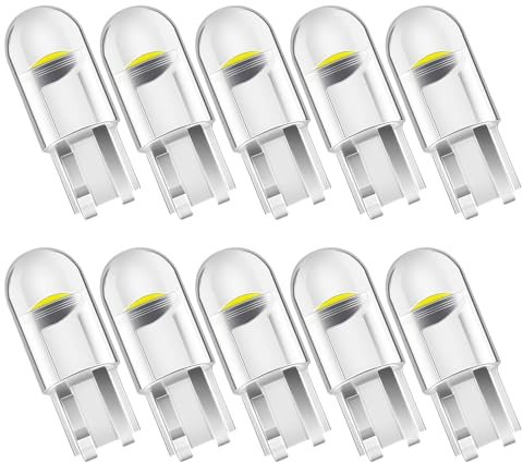IBEIKE 501 W5W T10 LED Bulbs - 10 Packs White 194 2825 168 LED Car Bulbs 0.36w 12v COB Wedge LED Side Light Bulb Number Plate Bulb Replacement for Car Dome Map Door Courtesy License Plate Lights