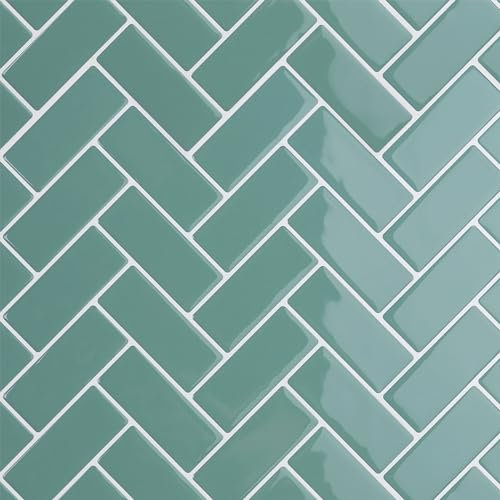 CRE8TIVE Azulejos Adhesivos Cocina 16 Piezas Vinilos Azulejos en Espiga Baldosas Adhesivas Pared Verde Claro Revestimiento Pared Baño Impermeable 30.5cm x 30.5cm Antisalpicaduras Cocina Lavadero