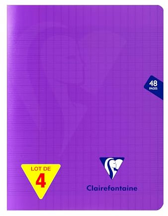 Clairefontaine 373751AMZC Un lot de 4 Cahiers Agrafés Mimesys - 17x22 cm - 48 Pages Grands Carreaux - Papier Blanc 90 g - Couverture Polypro - Couleur : Violet