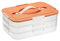 BSTKEY Plastic Cookie Storage Container Snack Storage Box, 3-layer Reusable Portable Baked Biscuit Storage Organizer Food Container Cookie Carrier with Orange Lid for Storage & Transportation
