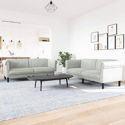 SECOLI Sofa 3-Sitzer und 2-Sitzer Set, Sofagarnitur Couchgarnitur Samt für Zuhause und Büro - Hellgrau