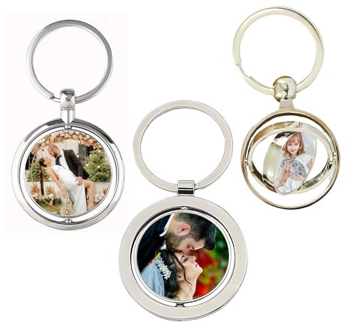 Le'qu bay Personalisierter Schlüsselanhänger mit Bild & Wunschtext inkl &Geschenkbox,Drehbarer Schlüsselanhänger,Schlüsselanhänger für Paare,Geschenk für Abnehmer,Männer, Frauen,Familienmitglieder.