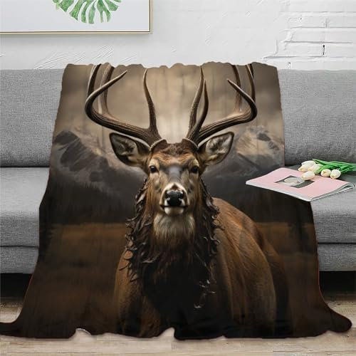 Hirsch Wohndecken Couchdecke Sofadecke 3D Druck Fleecedecke Weichen Flauschig Bett Decken Flauschig Warm Kuscheldecke Tagesdecke Für Mädchen Jungen 40x50inch(100x130cm)