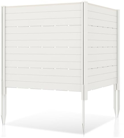 COSTWAY 2 Panels Outdoor Privacy Screen, 120 x 115cm Decorative Fence Trash Can Enclosure with 5 Stakes, HDPE Freestanding Picket Fence Panels for Garden Yard Patio Lawn (White)