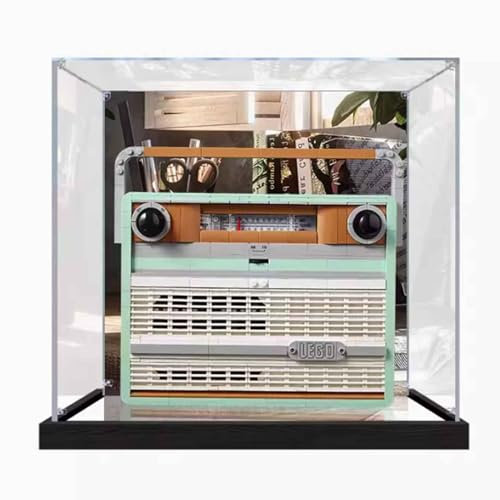 Scatola di visualizzazione in acrilico per Lego 10334 Vintage Radio, scatola trasparente antipolvere, compatibile con kit di costruzione Lego 10334 (modello non incluso) (specchio + spray