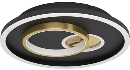EGLO LED Deckenleuchte Tiriolo, geometrische Deckenlampe | Wohnzimmerlampe aus Metall und Kunststoff in Schwarz und Gold, Flurlampe neutralweiß, ∅ 38 cm