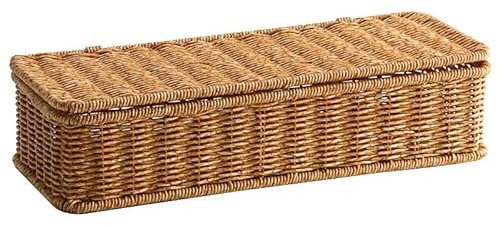 Amosfun Rattan Woven Cutlery Basket with Lid Wicker Utensils Storage Holder Flatware Chopsticks Spoon Fork Drying Rack Kitchen Tableware Silverware Drawer Organizer