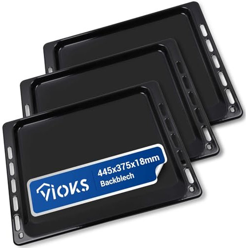 VIOKS 3x Backblech 445 x 375 x 14/18 mm Ersatz für Whirlpool 481010683241 Backblech Emaille - Fettpfanne Backofen Beschichtet Bratenblech Backofen Baking Tray & Herd und Backofen Set