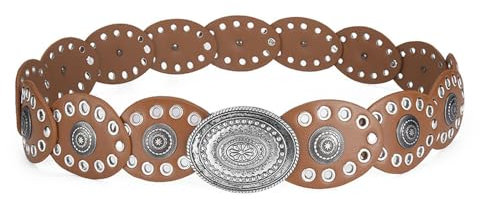 TOFBS Vintage Mode Gürtel für Damen - Runde Nietenscheibe, Breiter Durchbrochener Metall Verstellbarer Ledergürtel, Boho Western Cowgirl (Kamel)