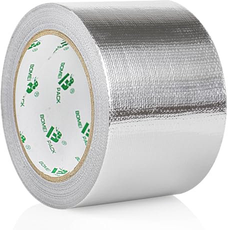 BOMEI PACK VERSTÄRKTES Aluminium Klebeban 75mm x 20 m, selbstklebendes Alu-Klebeband-Aluband, Wasserdichtes- und hitzebeständiges Band zum Versiegeln, Reparieren und Isolieren