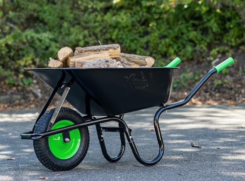 TIREX by xonic® Schubkarre mit Stahlfelge – Verzinkte Wanne bis 250kg/ 100l - Robuste Ausführung für Garten und BAU – Schieb-Karre mit Luftrad (Luftrad Neongrün-Schwarz)