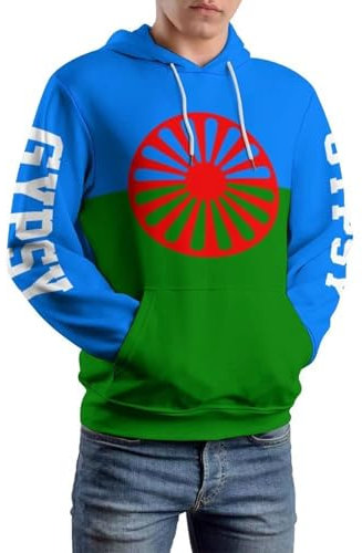Sudadera con capucha unisex 3D para hombres y mujeres, sudaderas con capucha con gráficos geniales y bolsillos, sudadera con capucha con bandera gitana para hombres y mujeres, sudadera con capucha M