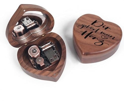 Melodiebox: Dir gehört Mein Herz - Tarzan Holzspieluhr Herzförmig Spieluhr Musicbox Walnuss Federaufzug Neu