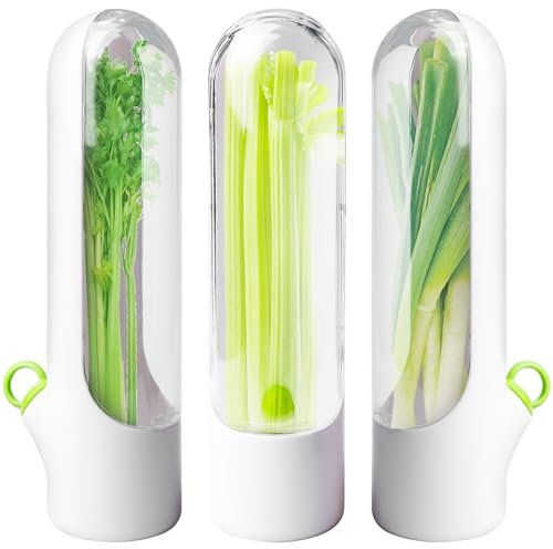 GOMETY Herb Keeper Fridge Lot de 3 récipients de conservation pour herbes de réfrigérateur pour coriandre, persil, asperges, conserves de fraîcheur