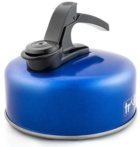 Trail 1L Whistling Kettle, Lightweight Durable Aluminium, Rust Resistant, Easy Pour Whistle Spout, Heat Resistant Handle, Fast Boil Stove Top Travel Kettle, Outdoor Hiking Backpacking, 0.2kg (Blue)