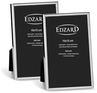 EDZARD 2er Set Bilderrahmen Genua für Foto 10x 15 cm, edel versilbert, anlaufgeschützt, mit Samtrücken