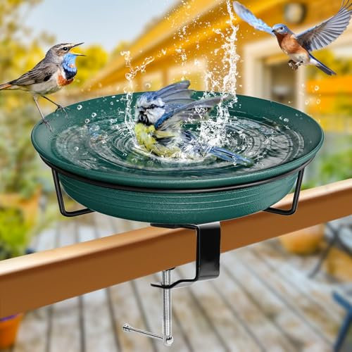 VeyFolzin.st Bain pour oiseaux, balcon, grande balustrade de balcon, jardin, moderne, grand bain d'oiseaux, résistant au gel, résistant à l'hiver, à suspendre, pour balustrade de balcon, vert