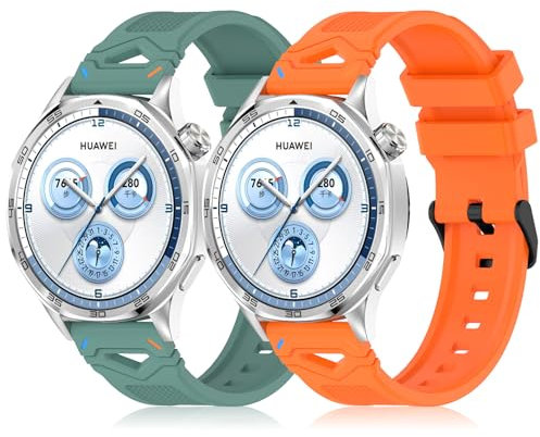 DHWGang 2 Pezzi Cinturini Compatibili con Huawei Watch GT 5/4/3/2 46 mm, Braccialetti di Ricambio in Silicone per GT5 PRO 46mm Cinturini Sportivi, 22mm