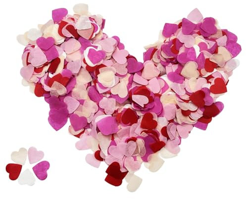 11000Pcs 5 couleurs Confettis Biodégradables en Forme de Cœur,Décoration de Table pour la décoration de Table de fête d'anniversaire Mariage Décorations et Célébrations(Pêche Rose Fuchsia Blanc Rouge)