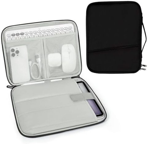 Bolsa Blanda de Tableta Estuche, 7,9-11″ Funda de Tableta Impermeable para 11 iPad A16 2025, Air M3 M2, Pro M4 2024, 10,9 iPad Air, con Compartimento Accesorios, Negro, 30 x 23 x 3 cm, 1 Pieza