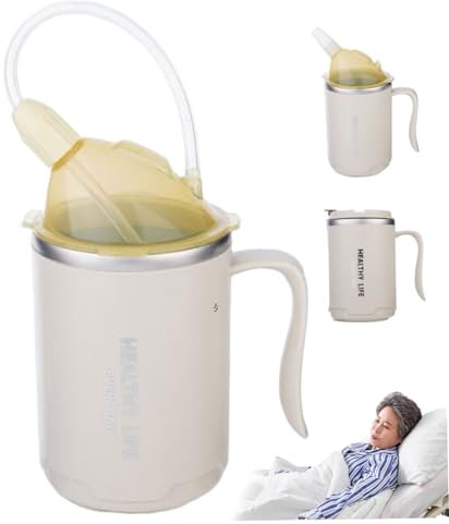 Wedhapy Adult Sippy Cup for Elderly Spill Proof, 400ml Stainless Steel Cups with Lids and Straws, 3-in-1 Dysphagia Cups for Adults