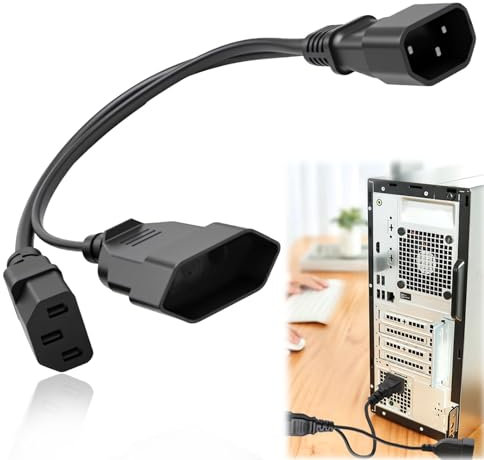 Stromkabel Y-Splitter UPS PDU C14 auf C13 + Euro Y-Splitter-Stromkabel IEC 14-Stecker auf IEC 13-Buchse und Euro CEE7/16-Buchse250V 10A 30cm Verlängerungskabel für PC Monitor Netzgeräte