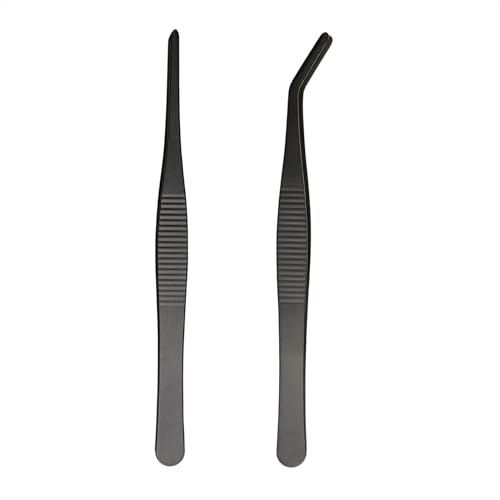 Kochpinzette Set 2er – Küchenpinzette Edelstahl 16cm Präzise | Pinzette Küche & koch pinzette küche für , vielseitige küchenwerkzeuge mit gerader & gebogener Form für präzises Arbeiten