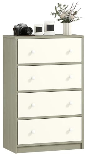 HOMCOM Chest of Drawers, Dresser, 4 Fabric Drawers, White and Grey