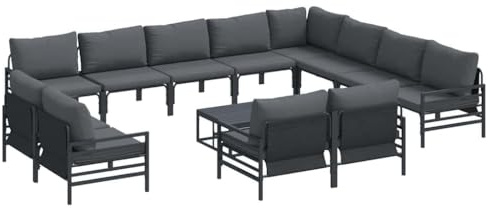 vidaXL Garden Sofa Set 13 pcs Anthracite Steel, Stylish Outdoor Sofa Set, Modern Patio Lounge, Comfortable Garden Furniture, Weatherproof Balcony, Anthracite