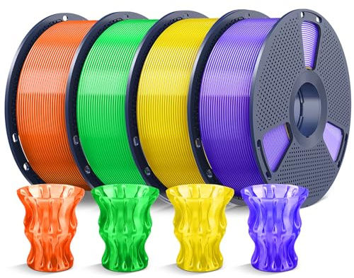 SUNLU 4KG PLA Filament 1.75mm, Transparent (Orange+Gelb+Grün+Lila) | Sauber Gewickelte, Maßgenauigkeit +/- 0,02mm, 3D Drucker Filament PLA Transparent 1KG Spule (2,2 lbs) für Meisten 3D Drucker