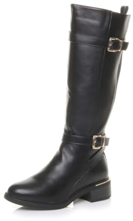AJVANI Womens ladies flat low heel stretch buckle chelsea calf riding boots size