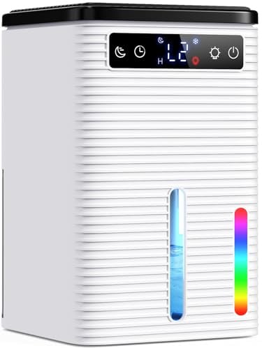 Deshumidificateur d Air Compact [2500ML] Anti Moisissure, Déshumidificateur Électrique avec Minuterie Réglable 2-12H, Arrêt Auto, Faible Bruit, 7 Lumières LED Colorées, pour Maison, Bureau, 850ML/24H