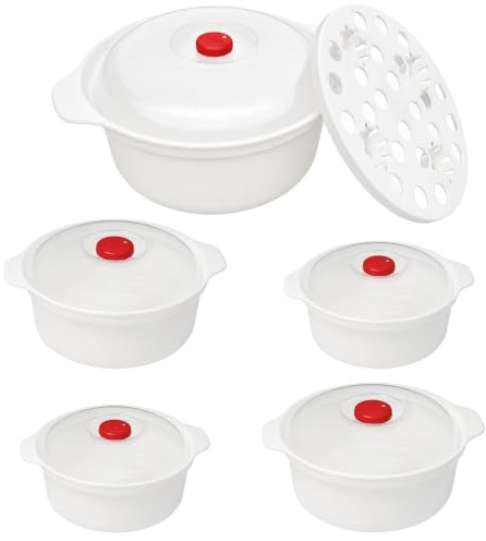 Sxutop Pack de 5 Recipientes para Microonda Recipientes Herméticos con Tapa | Recipientes de Almacenamiento Platos de Microonda para Comida Redondo Vapor Microondas para Calentar y Almacenar Alimentos