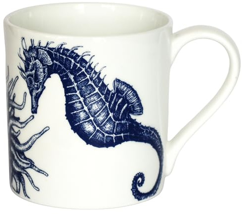 Cream Cornwall Bone China Mug - Seahorse - 375 ml | Premium Tea & Coffee Mug