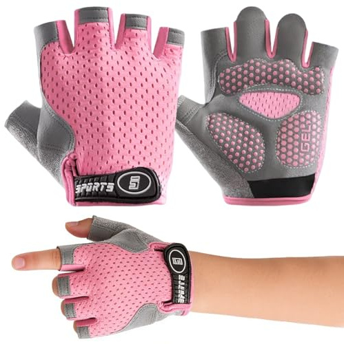 MNYXIS Gants Vélo Enfant, Mitaines de Sport Antidérapantes et Respirantes avec Rembourrage 3D, Gants Cyclisme pour Fille 6-12 Ans, Idéal pour VTT, Escalade, Roller et Trottinette - Rose, Taille L