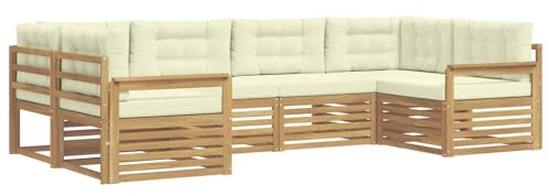 vidaXL Outdoor-Sofagarnitur mit Kissen 6 pcs Weiß und Creme, Gartenmöbel, modernes Outsidesofa, modulares Set für die Terrasse, bequemes Lounge-Feeling