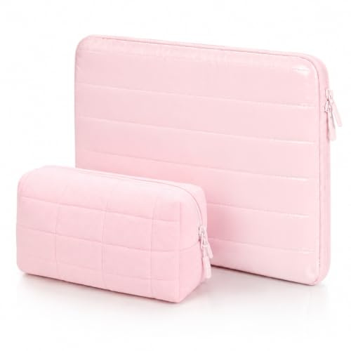 Hittriu Laptop Sleeve 13.3 inch, 13.3-inch Laptop Case with Down-filled Fabric Splash-Resistant Protective with Storage Bag Compatible with 13-inch All Models MacBook (Pink)