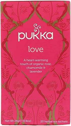 Pack of 6 x Pukka Herbal Teas Love Organic Rose Chamomile and Lavender Tea - Caffeine Free - 20 Bags