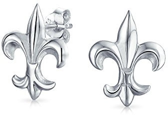 Boucles D'Oreilles Clous Minimalistes Fleur De Lys Symbole Ancien Pour Femmes Hommes Adolescents Légères Avec Accent CZ En Argent Sterling .925