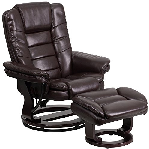 Flash Möbel modernes schwarz Leder Liege/Ottoman mit drehbaren Mahagoni Holz Boden, Schaumstoff Holz Polyurethan Leder, braun, 40 D x 32.75 W x 41 H