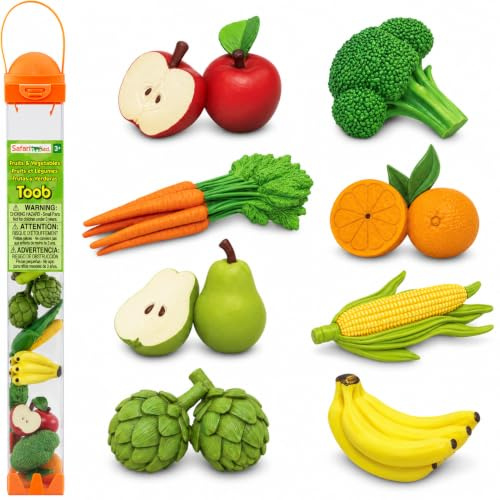 Safari Ltd Fruits & Vegetables TOOB - 8 Mini Figurines Including Pears, Oranges, Apples, Artichokes, Carrots, Bananas, Broccoli, and Corn - Educational Toy Figures for Boys, Girls & Kids Ages 3+