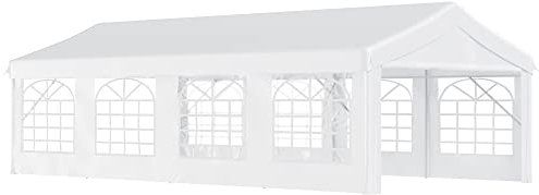 Outsunny Carpa para Fiestas 8x4 m Cenador de Jardín con 4 Paneles Laterales y 8 Ventanas Anti-UV Pabellón Pérgola Cochera Gazebo para Eventos Bodas Blanco