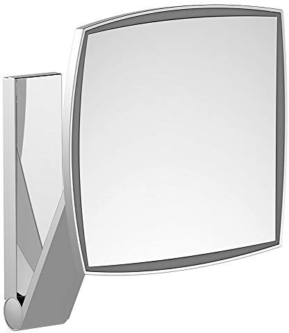 Keuco Wand-Kosmetikspiegel mit Schwenkarm, LED-Beleuchtung, 5-facher Vergrößerung, Unterputz-Netzteil, 20x20cm, eckig, Chrom, iLook_Move