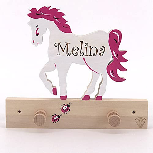 Kindergarderobe - Kleiderhaken Kinder - Holz mit Name (Pferd)
