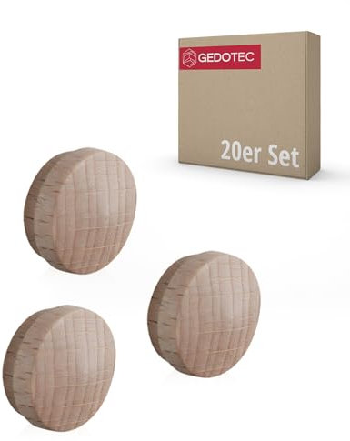 Gedotec Cache-Perforations Universel Cache-Perforations en Bois pour Trou borgne Ø 15 mm | Bois Massif hêtre Naturel | Ø Total 17 mm | Cache-Perforations Ronds à enfoncer