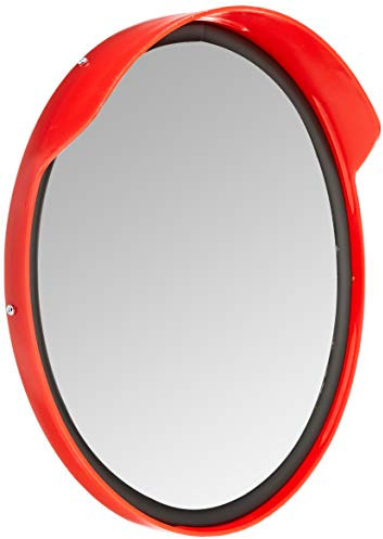 warensicherung.de Specchio per traffico convesso 30 cm panoramico interni ed esterni grandangolare per la sicurezza stradale garage con guarnizione in PVC, argento/rosso