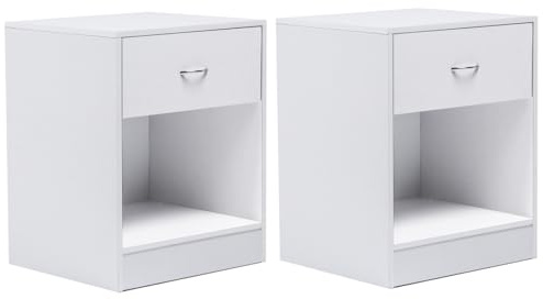 IDMarket - 2er-Set Nachttische OLGA 1 Schublade mit Nische Holz weiß