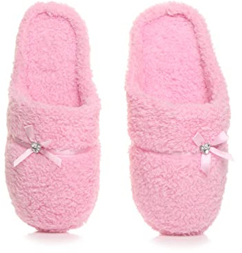 AJVANI bow heart gem winter fleece fur slippers mules size 4 37